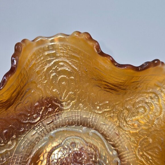 Ornate Fenton Persian Medallion pressed glass dish Marigold Carnival Glass 6" - Picture 6 of 6